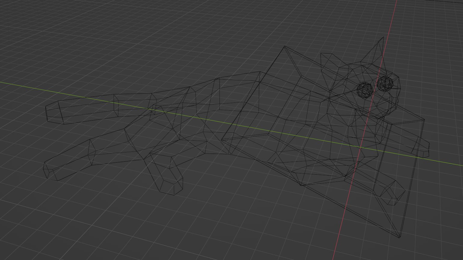 Wireframe of Honey's model. Because it is very low poly, there's a lot of negative space. Most detail is centred on the head.