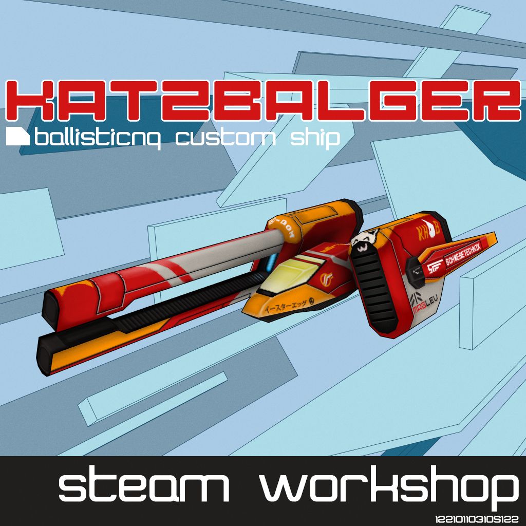 Promo image for the Katzbalger reacing team in the style of the WipEout 3 Special Edition boxart.