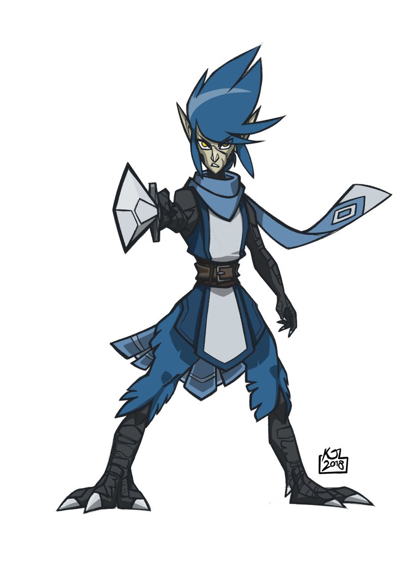 Dysis is a bird-woman with blue feathers.