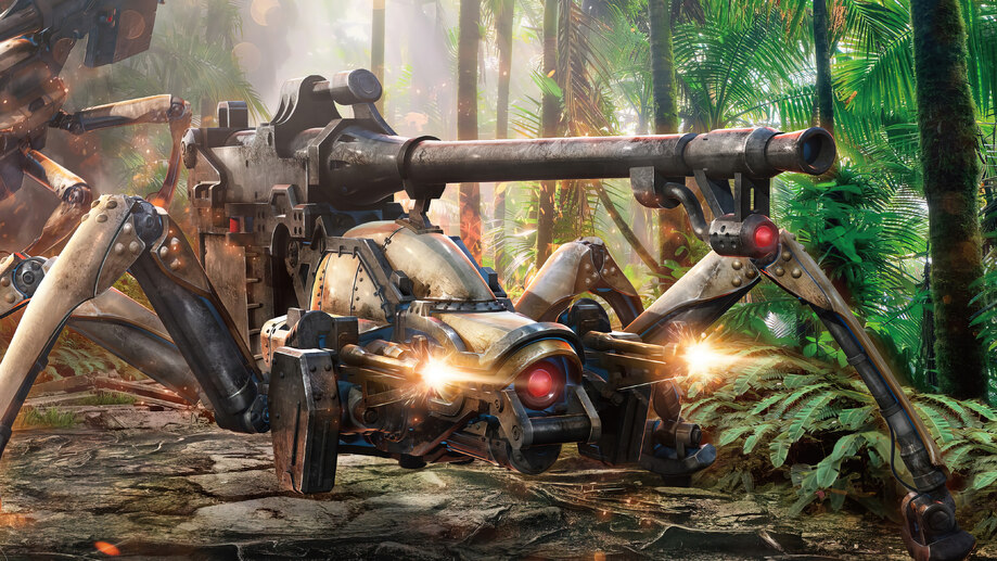 The Juggernaut is a 4-legged insect like mecha dominated by a giant cannon carried on its back.