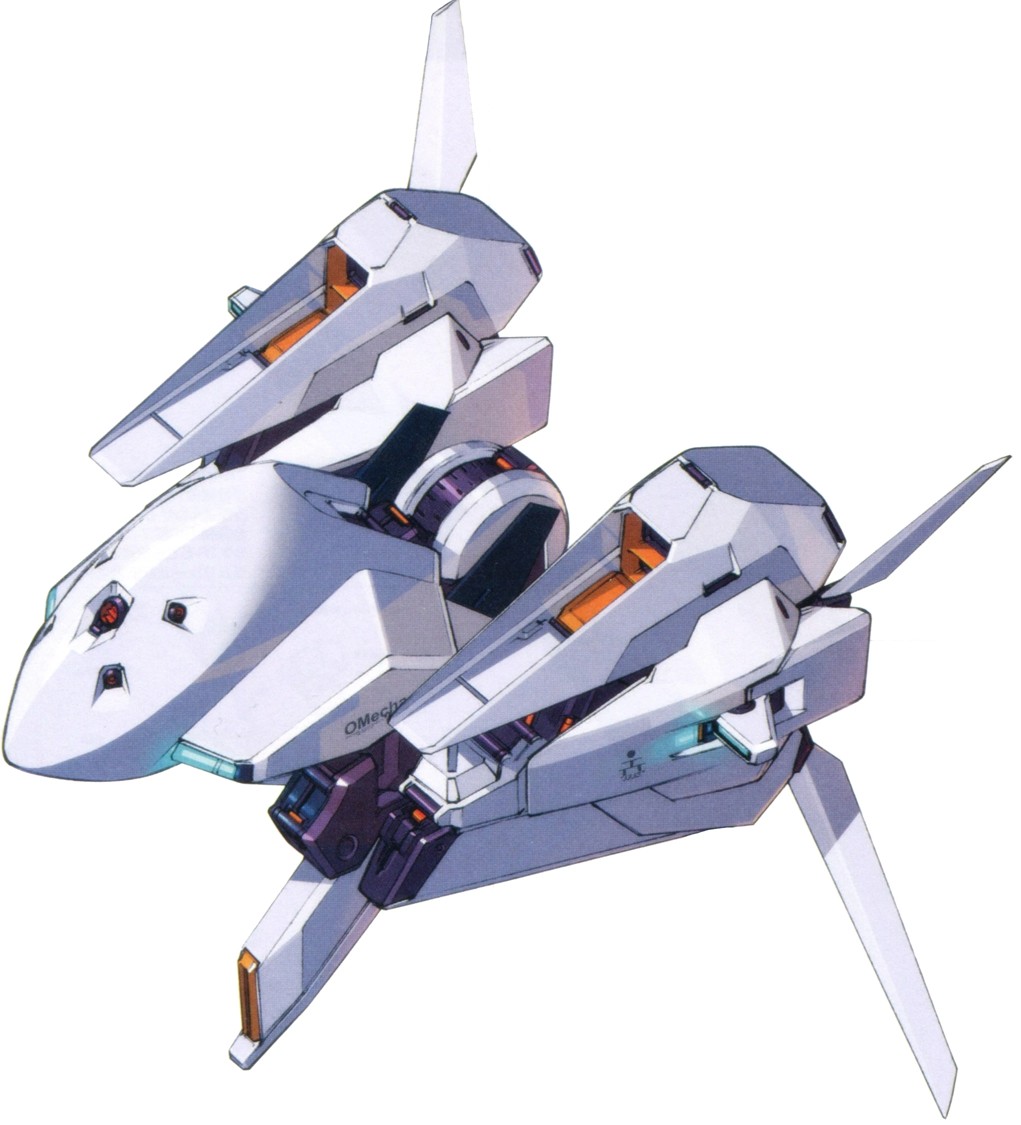 In flight mode, the body is folded up under a curved canopy. The legs have folded up into a pair of large boosters that sit either side of the vehicle's hull.