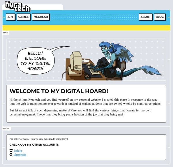 An early version of my website. The navigation bar is now coloured blue and yellow because the overuse of grey made the whole thing look a bit dull.