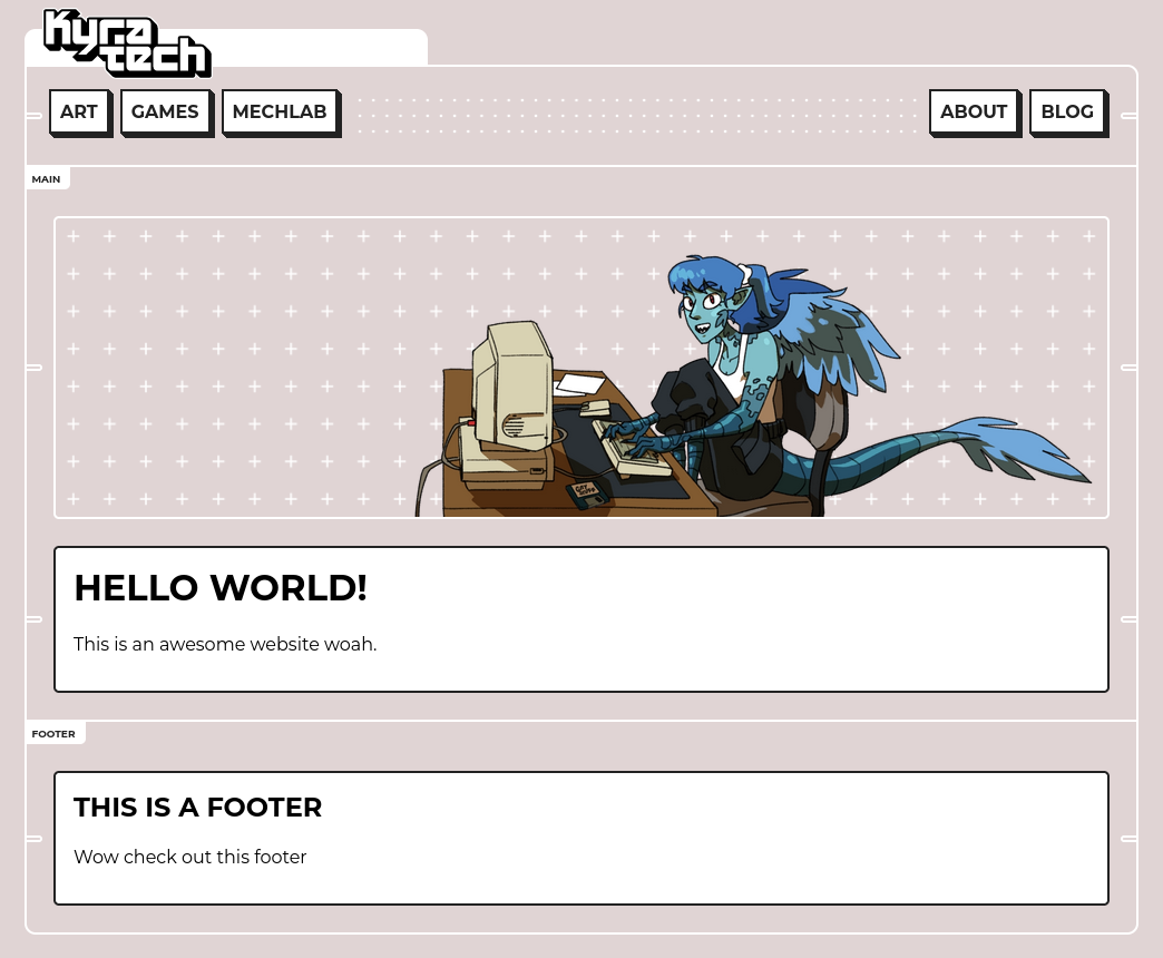 An early version of my website, now with a large hero image on the home page featuring a harpy woman sitting at a computer.