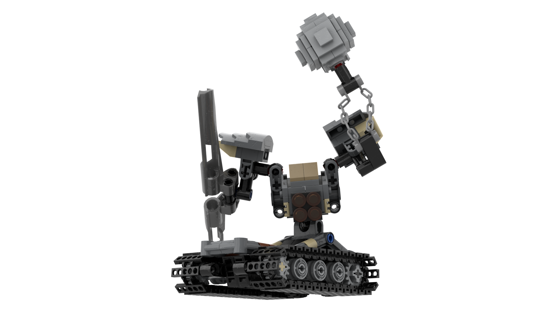 The Pathmaker is a headless torso perched atop a set of caterpillar tracks. In one arm, it carries an explosive lance. In the other, a wrecking ball. It looks more like construction equipment than it does a tool of war.