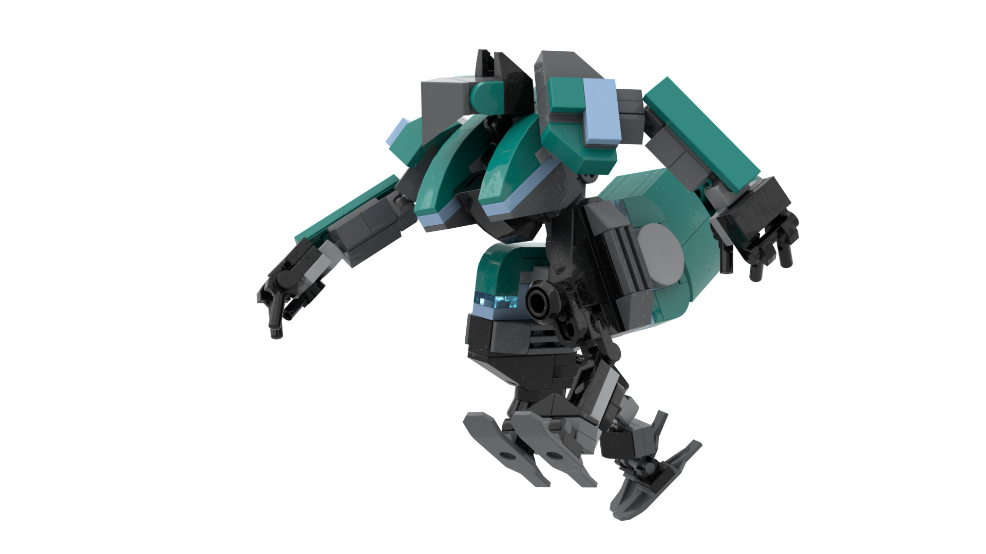 The Vixen, true to its name, looks somewhat like a heavily abstracted bipedal fox. It has no visible weapons, as they are concealed within the teal panels that comprise its body.